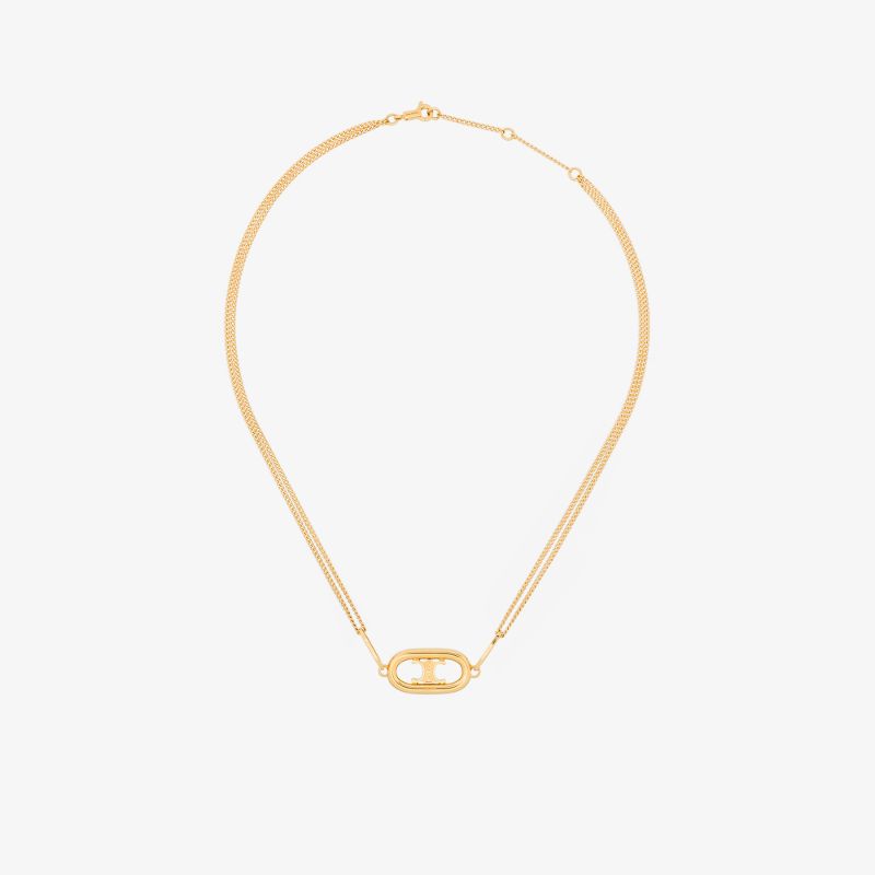 Gold Tone Logo Pendant Necklace