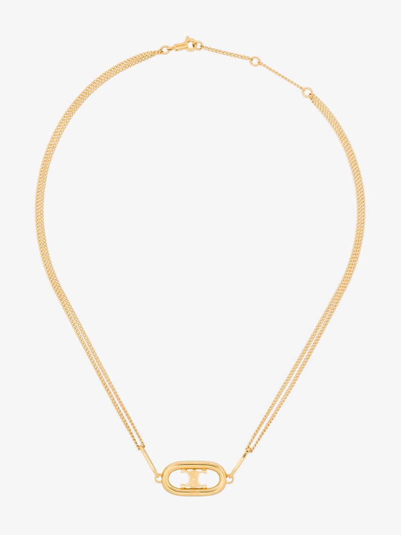 Gold Tone Logo Pendant Necklace