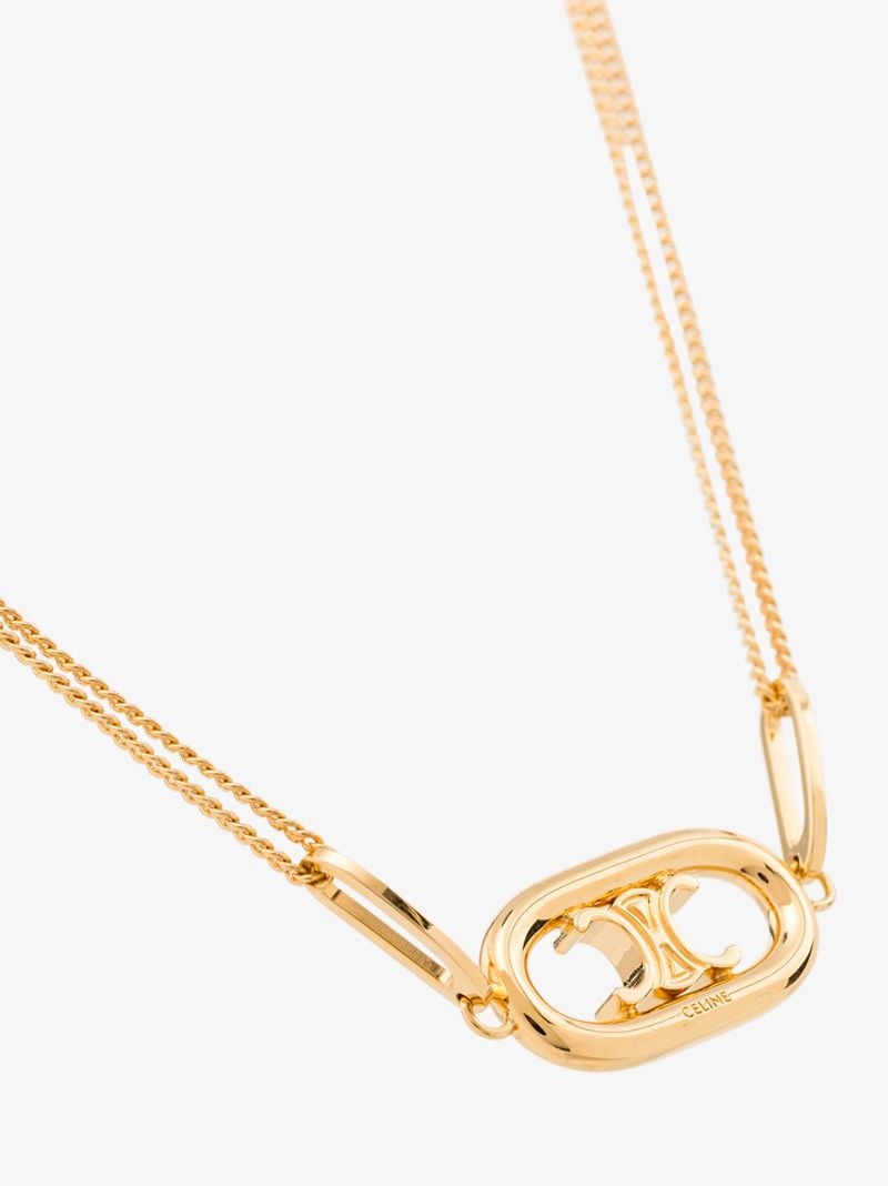 Gold Tone Logo Pendant Necklace