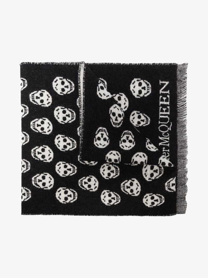 Black Biker Skull Wool Jacquard Scarf