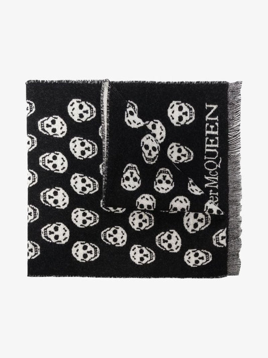 Black Biker Skull Wool Jacquard Scarf