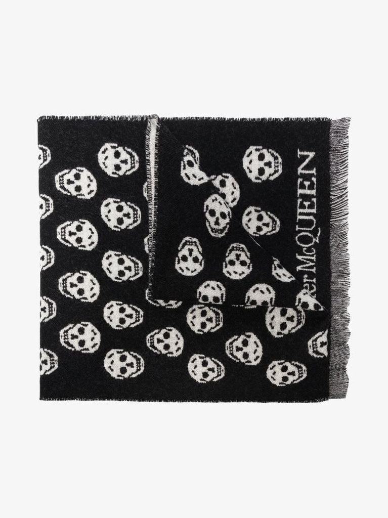 Black Biker Skull Wool Jacquard Scarf