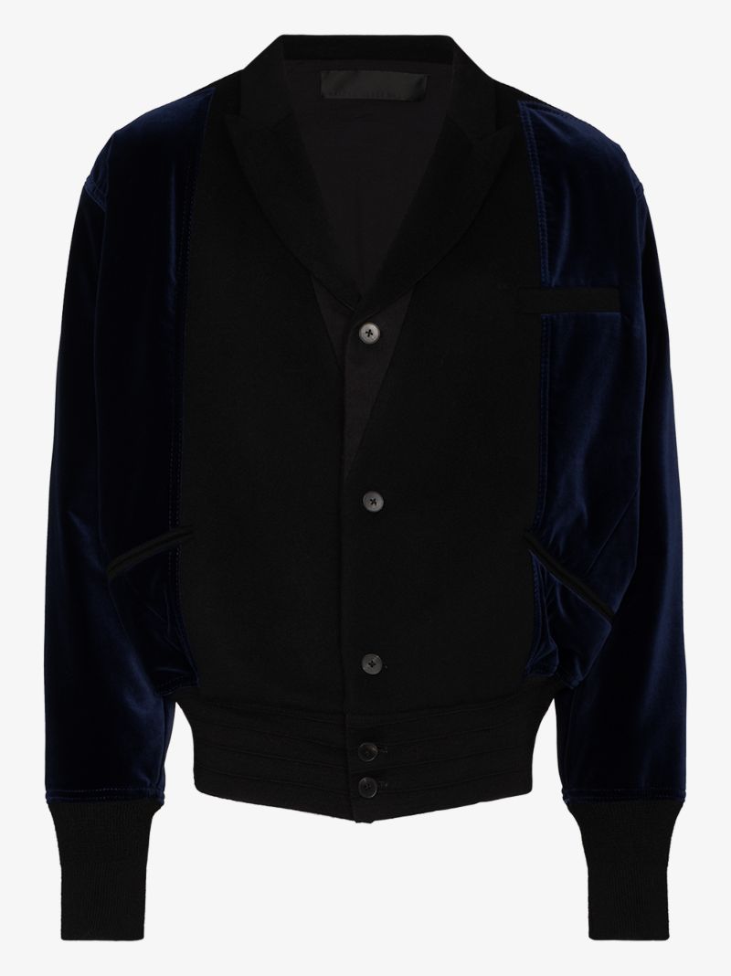 Panelled Wool and Velvet Bomber Jacket