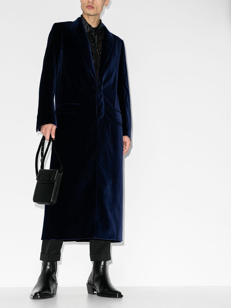 Long Single-breasted Velvet Overcoat