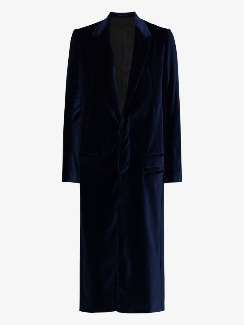 Long Single-breasted Velvet Overcoat