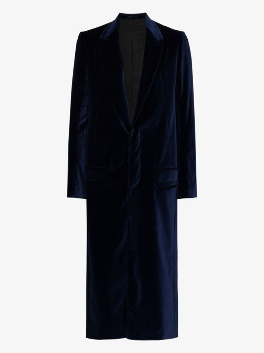 Long Single-breasted Velvet Overcoat