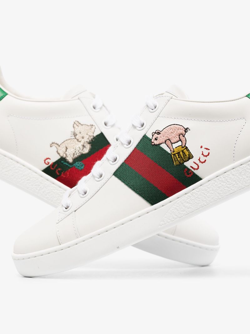 White New Ace Embroidered Leather Sneakers