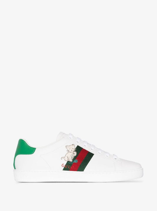 White New Ace Embroidered Leather Sneakers