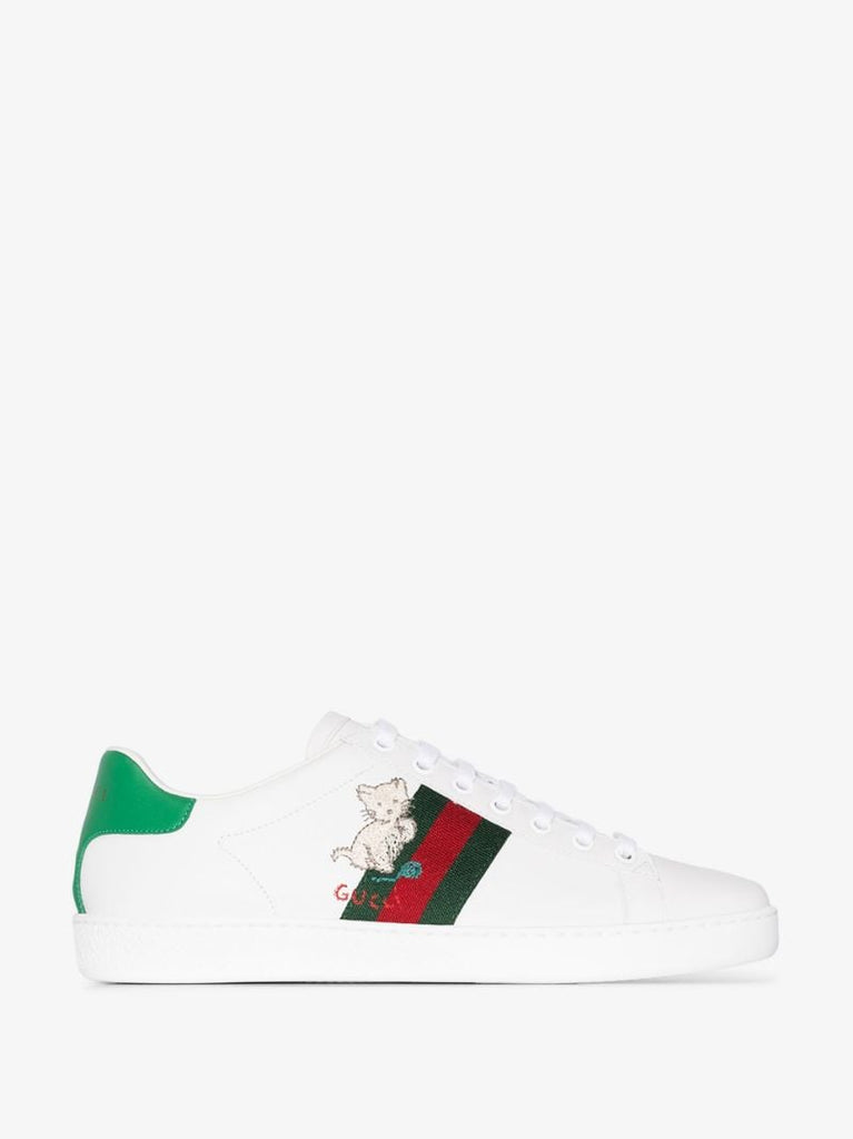White New Ace Embroidered Leather Sneakers