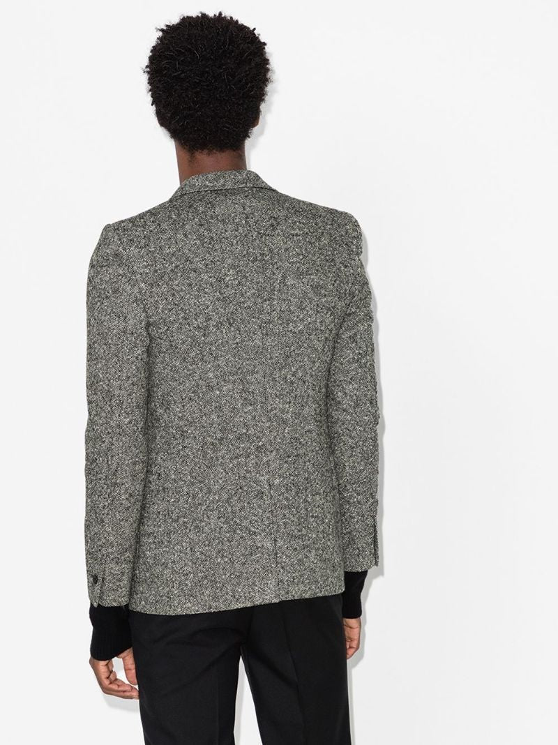 Brooch Embellished Tweed Blazer