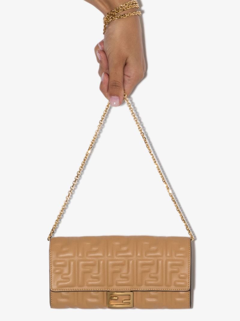 Beige Baguette Leather Clutch Bag