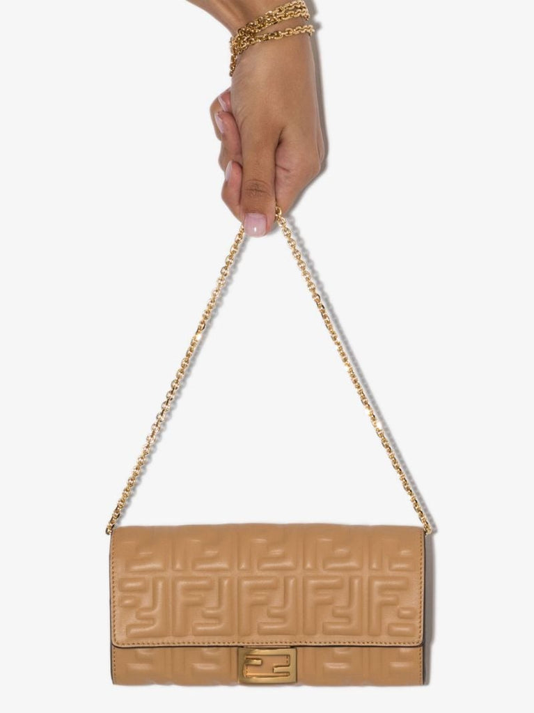 Beige Baguette Leather Clutch Bag