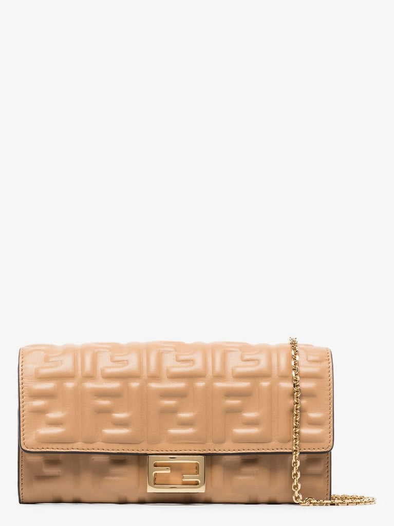Beige Baguette Leather Clutch Bag