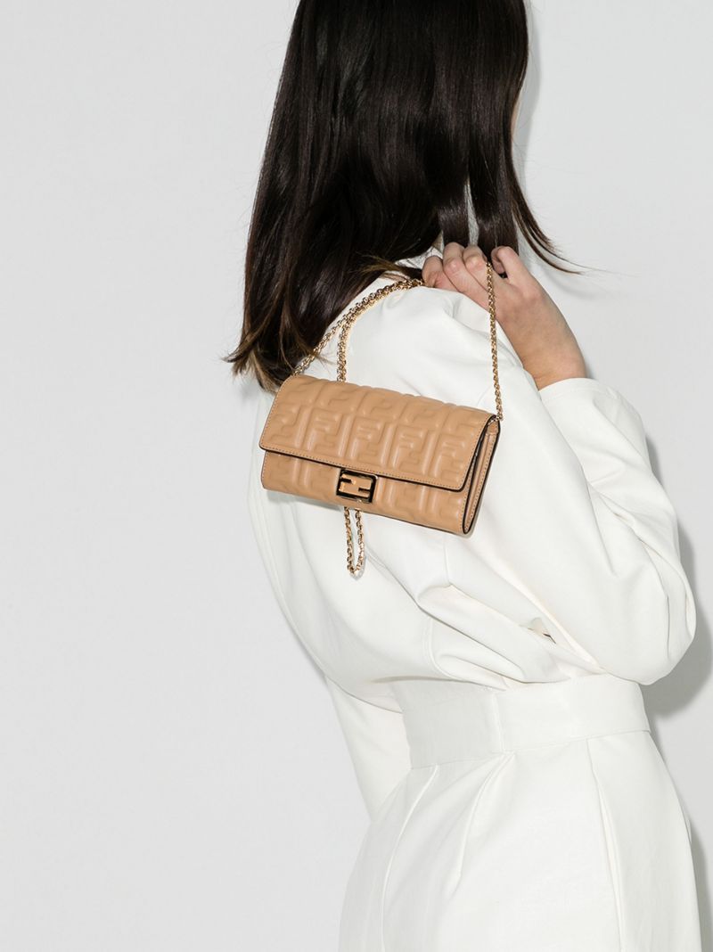 Beige Baguette Leather Clutch Bag