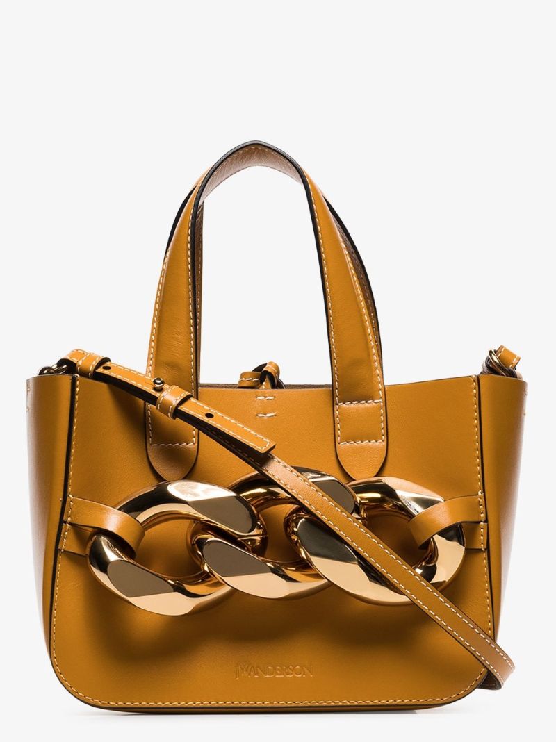 Brown Mini Leather Chain Tote Bag