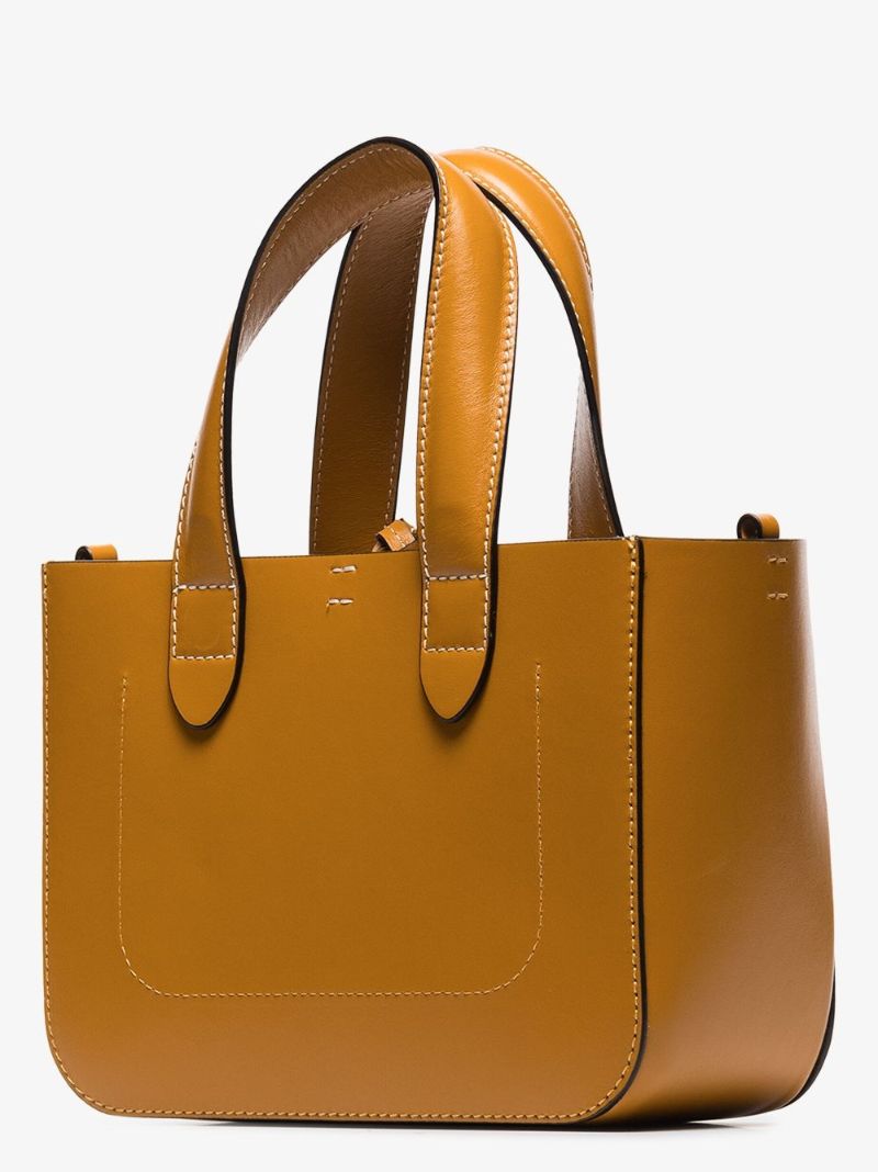 Brown Mini Leather Chain Tote Bag