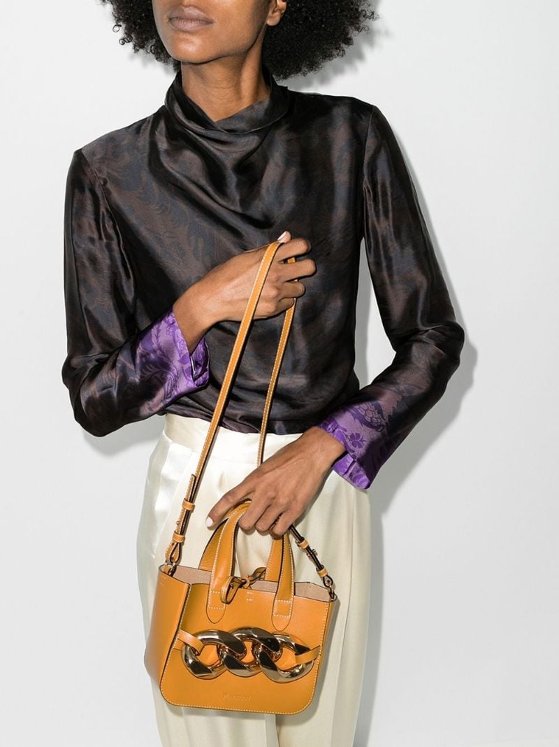 Brown Mini Leather Chain Tote Bag