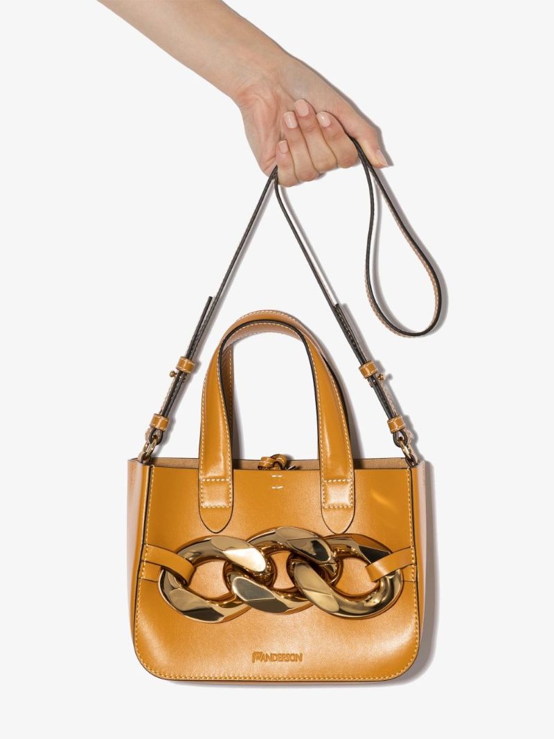 Brown Mini Leather Chain Tote Bag