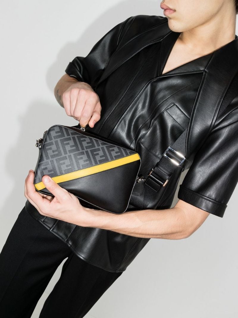 Black Ff Motif Leather Camera Bag