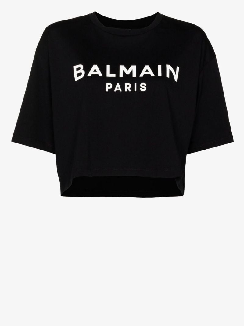 Black Logo Print Cropped Cotton T-shirt
