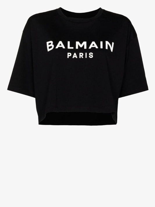 Black Logo Print Cropped Cotton T-shirt
