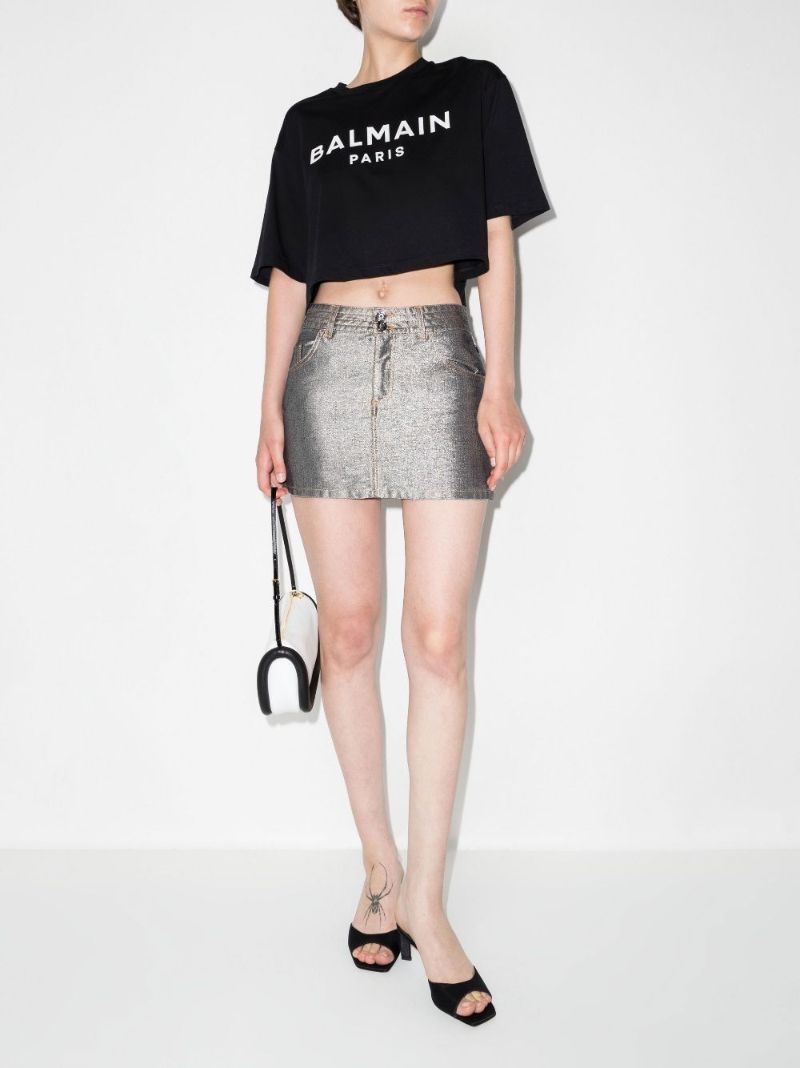 Black Logo Print Cropped Cotton T-shirt