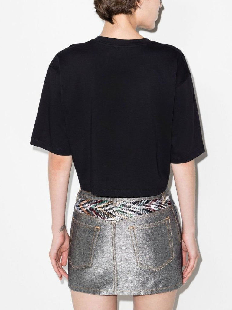 Black Logo Print Cropped Cotton T-shirt
