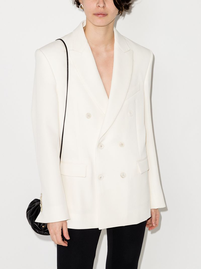 White Double-breasted Wool Blazer