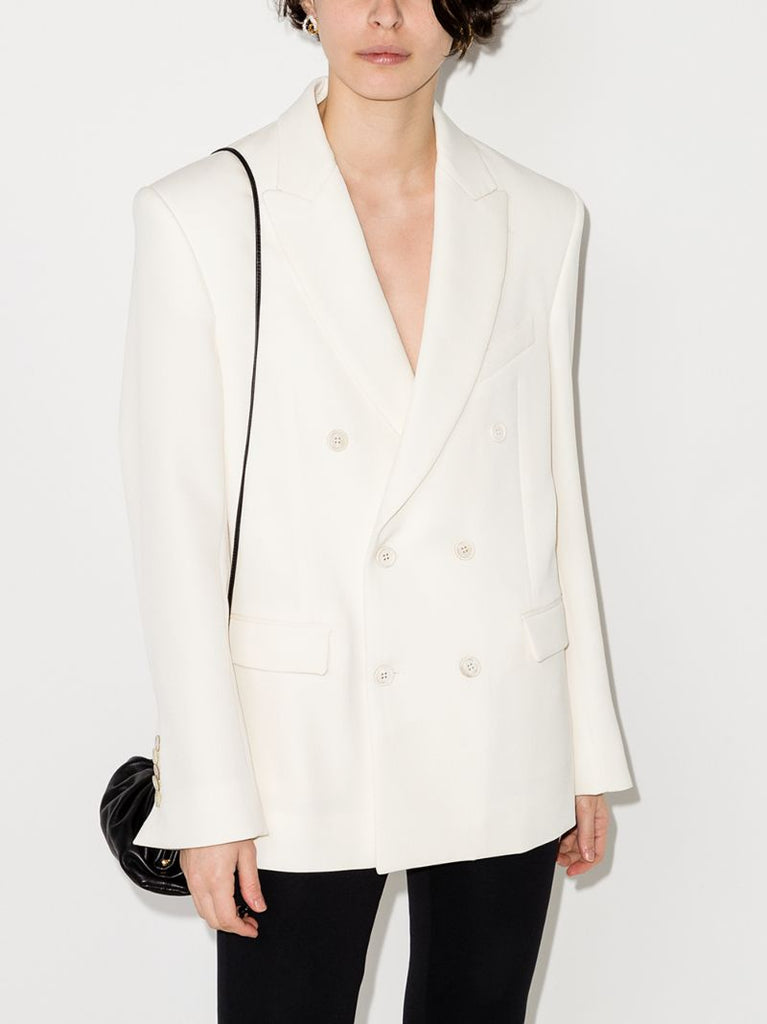 White Double Breasted Wool Blazer