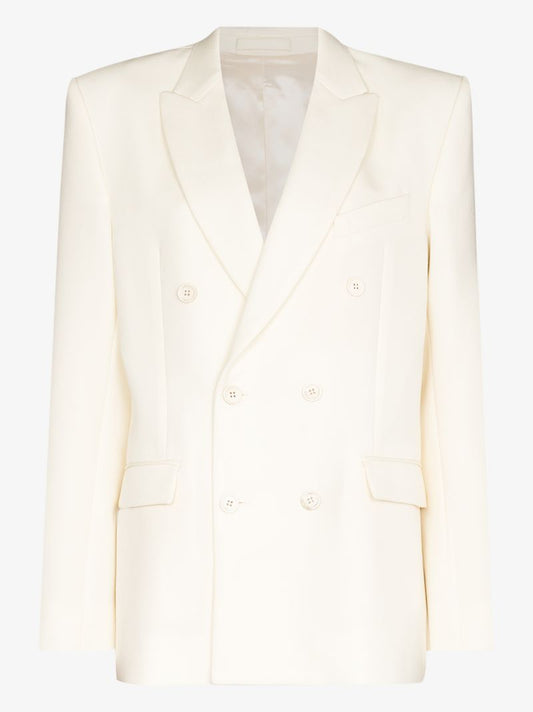 White Double Breasted Wool Blazer