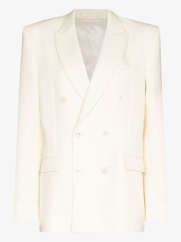 White Double Breasted Wool Blazer