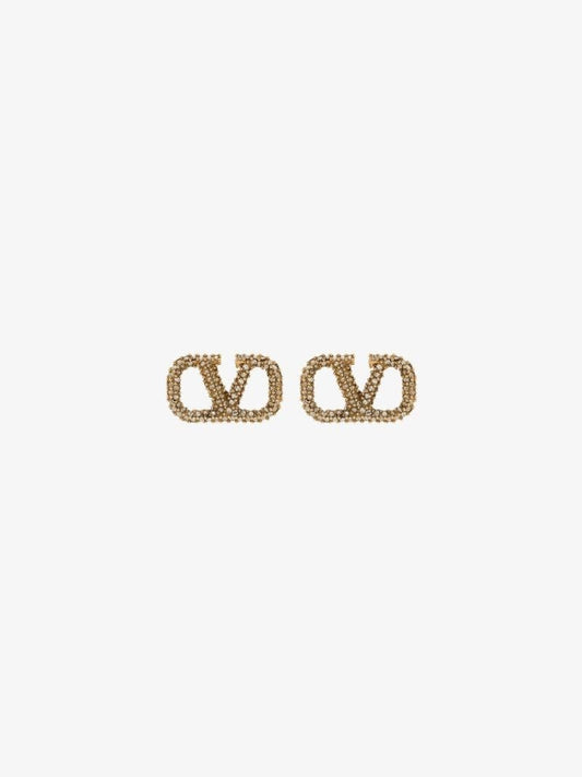 Gold Tone Vlogo Crystal Stud Earrings