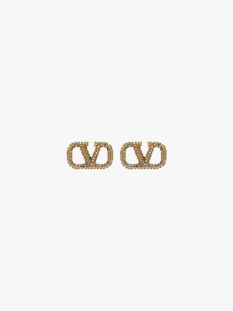 Gold Tone Vlogo Crystal Stud Earrings