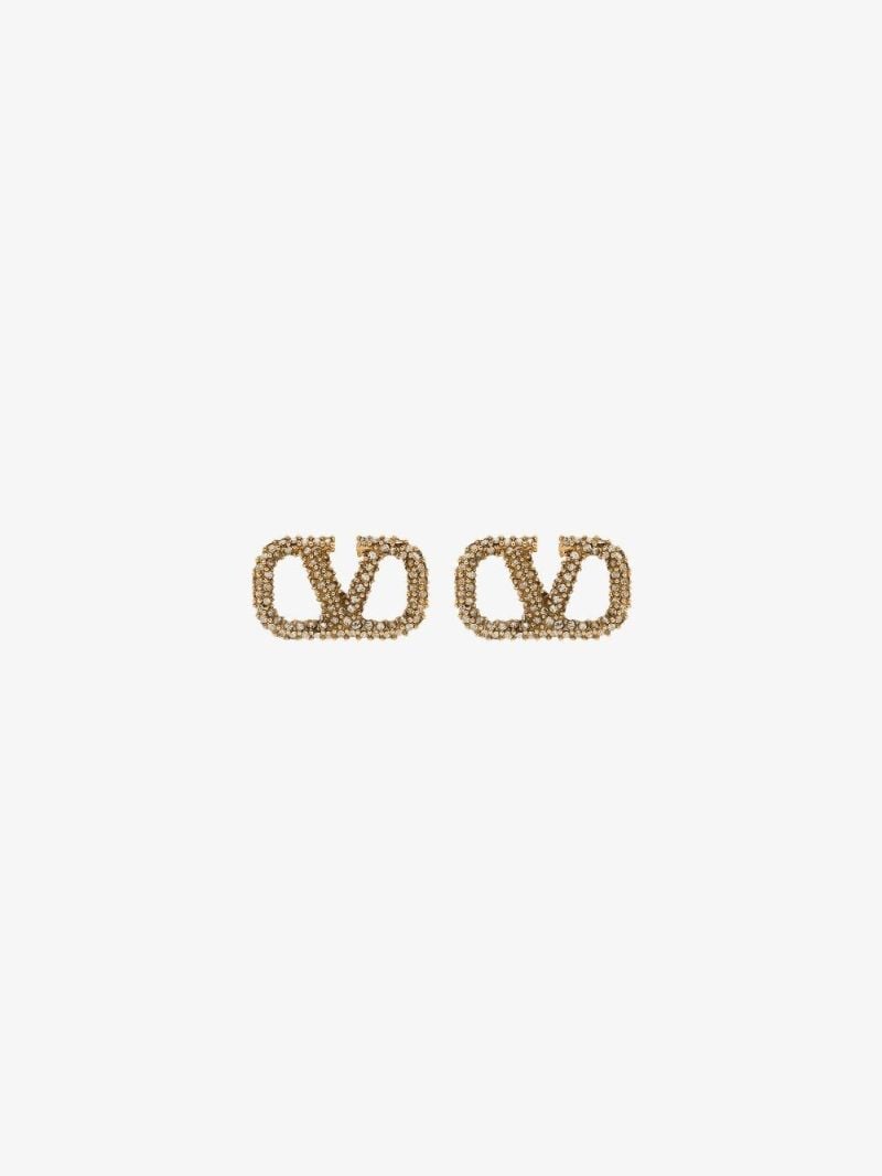 Gold Tone Vlogo Crystal Stud Earrings