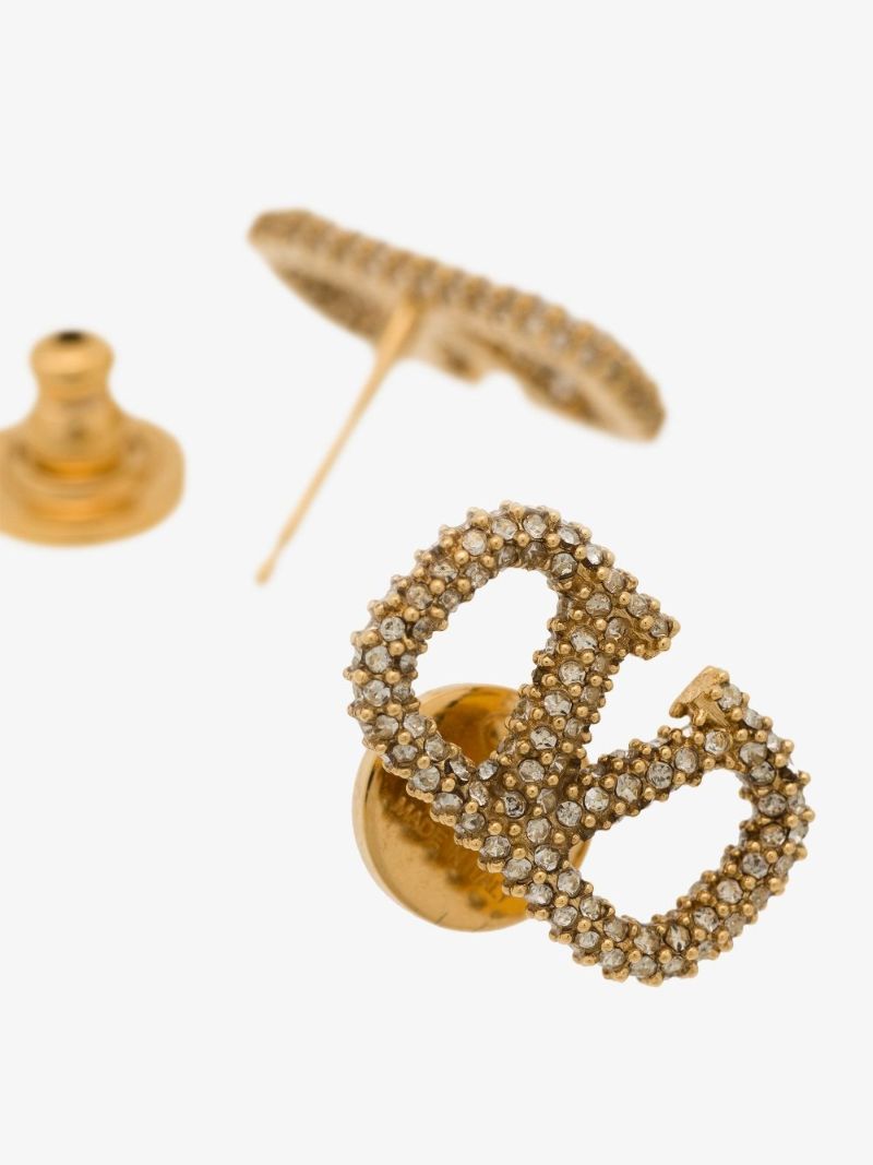 Gold Tone Vlogo Crystal Stud Earrings