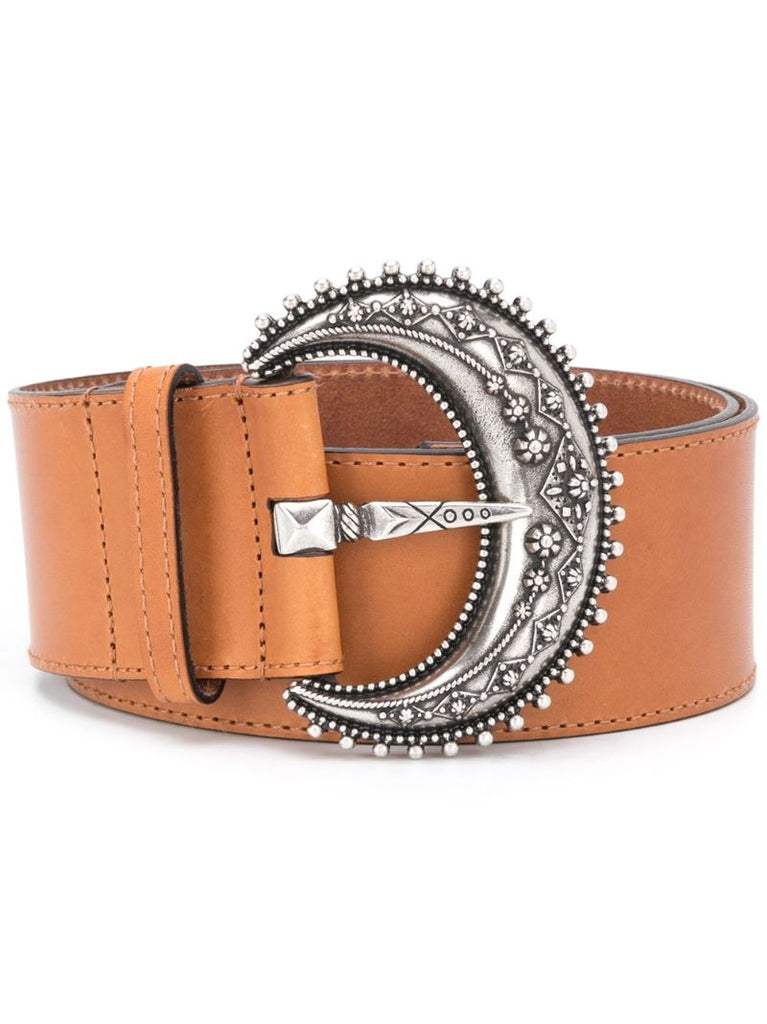 Light Brown Embossed Buckle Leather Belt