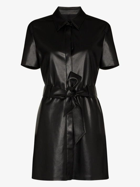 Halli Belted Faux Leather Mini Dress