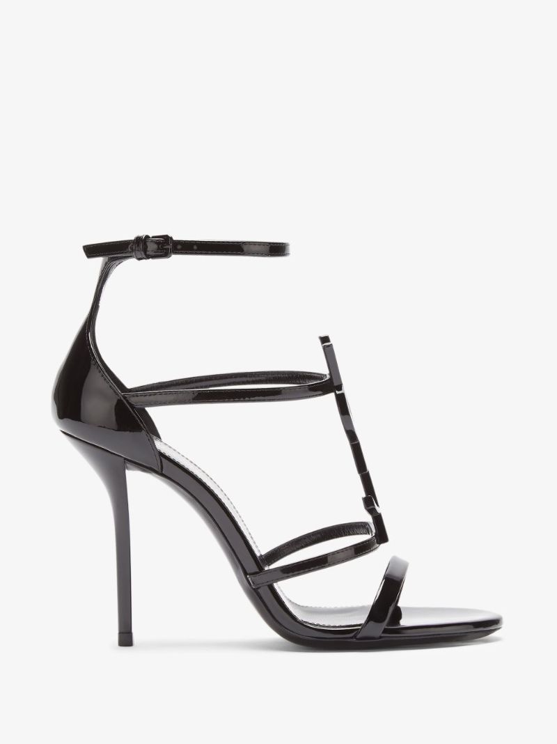 Black Cassandra 100 Logo Strap Leather Sandals
