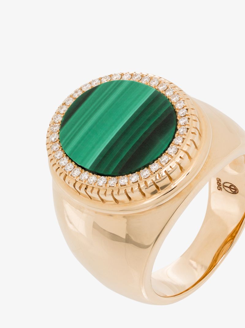 14k Yellow Gold Malachite Diamond Ring