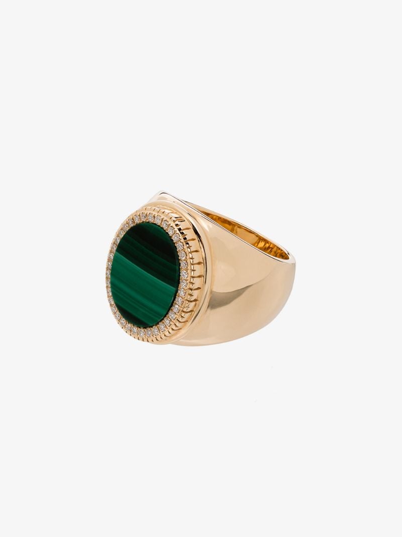 14k Yellow Gold Malachite Diamond Ring