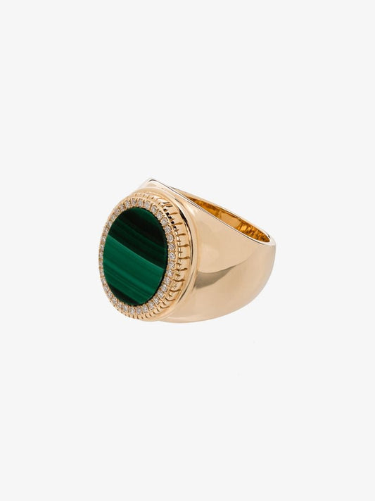 14k Yellow Gold Malachite Diamond Ring