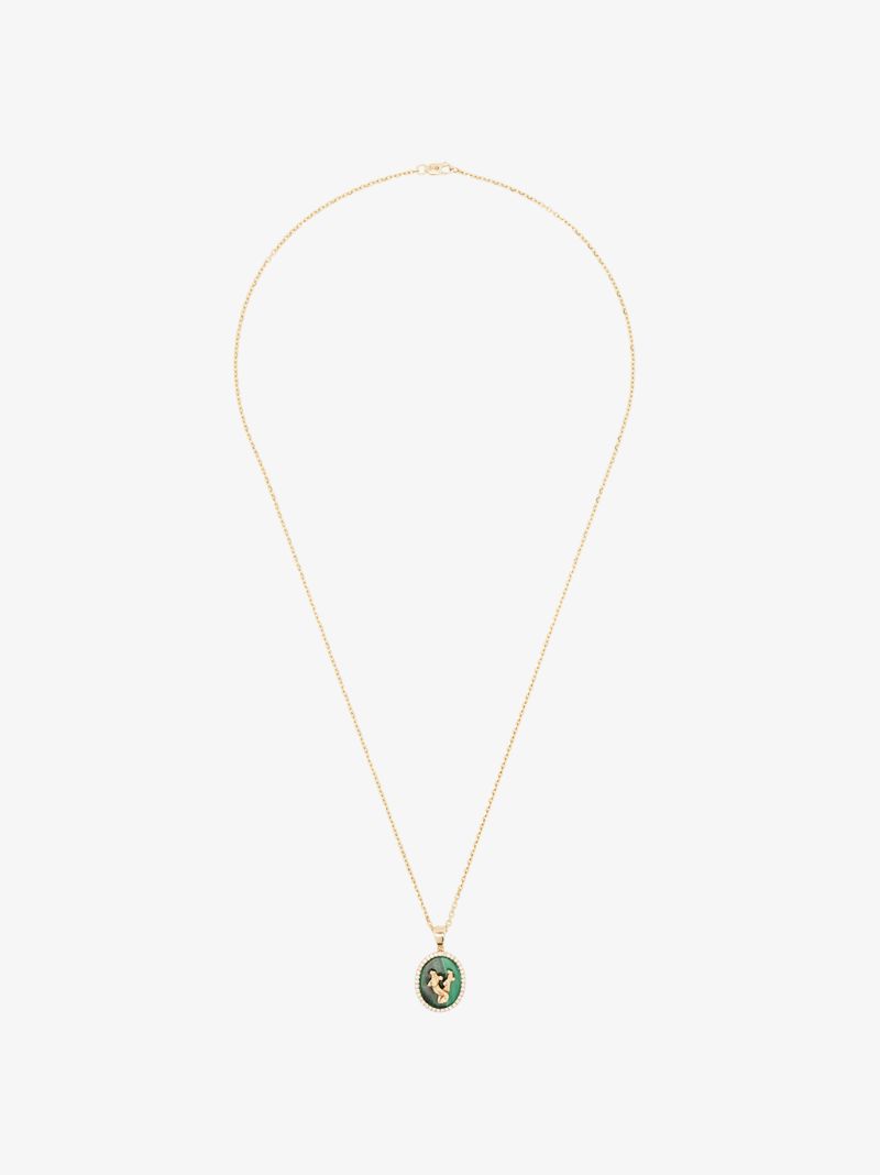 14k Yellow Gold Gemini Malachite Diamond Necklace