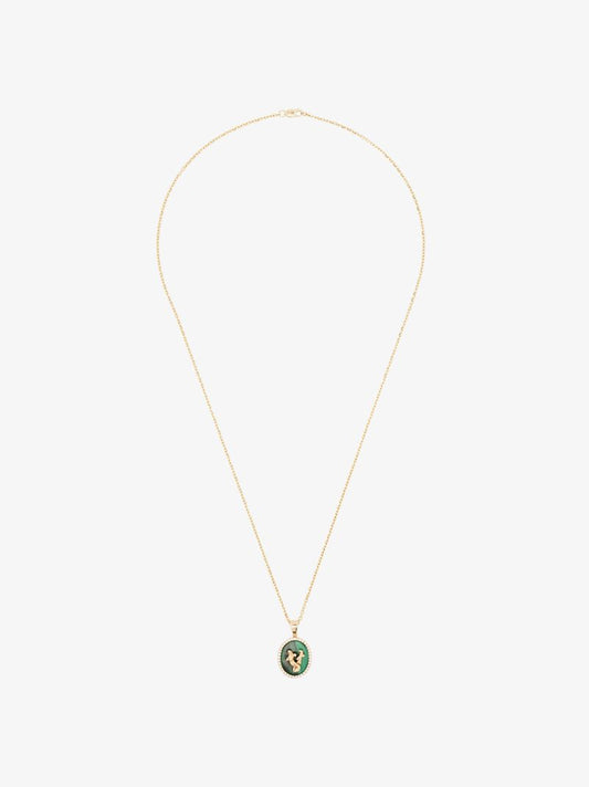 14k Yellow Gold Gemini Malachite Diamond Necklace