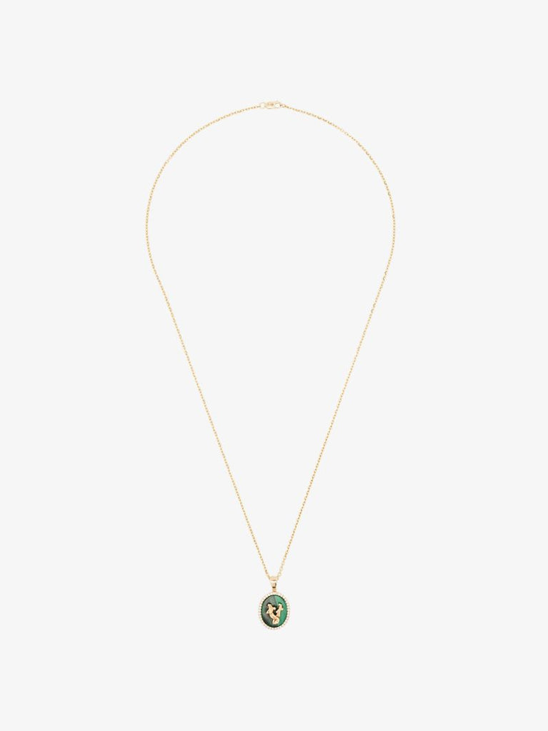 14k Yellow Gold Gemini Malachite Diamond Necklace