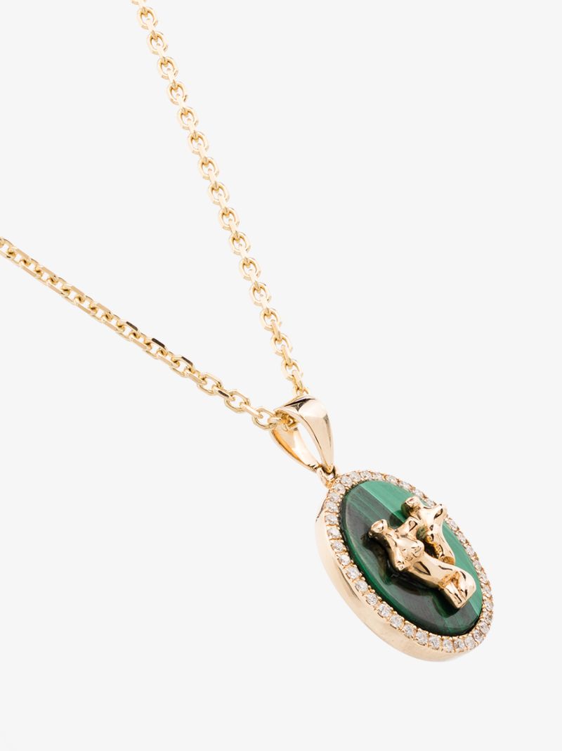 14k Yellow Gold Gemini Malachite Diamond Necklace