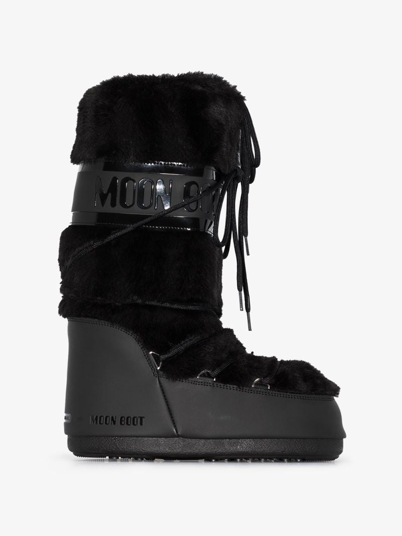 Black Classic Faux Fur Trim Snow Boots