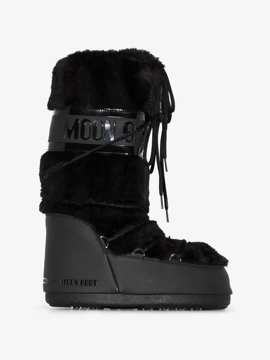 Black Classic Faux Fur Trim Snow Boots