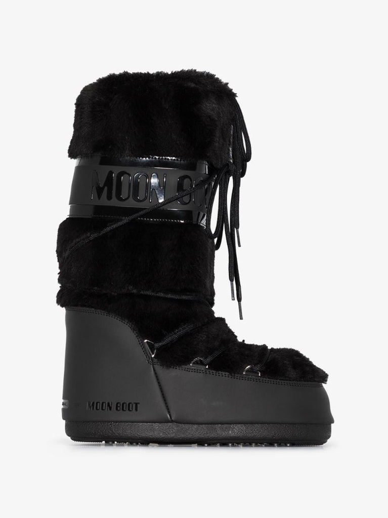 Black Classic Faux Fur Trim Snow Boots