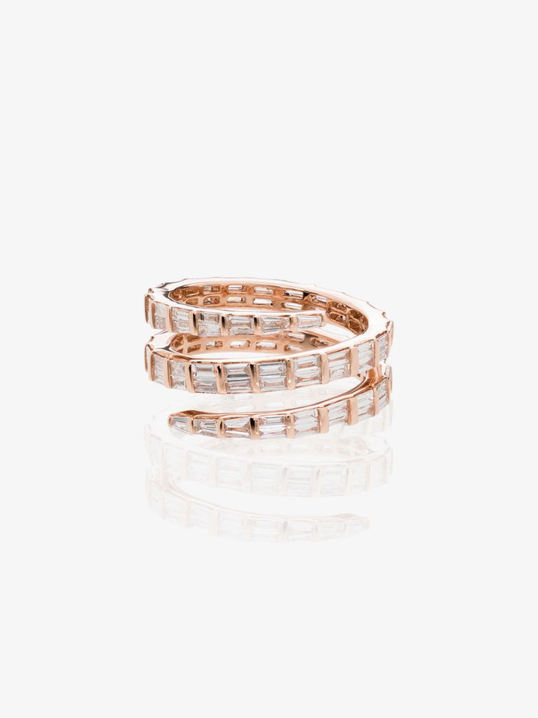 18k Rose Gold Baguette Diamond Coil Ring