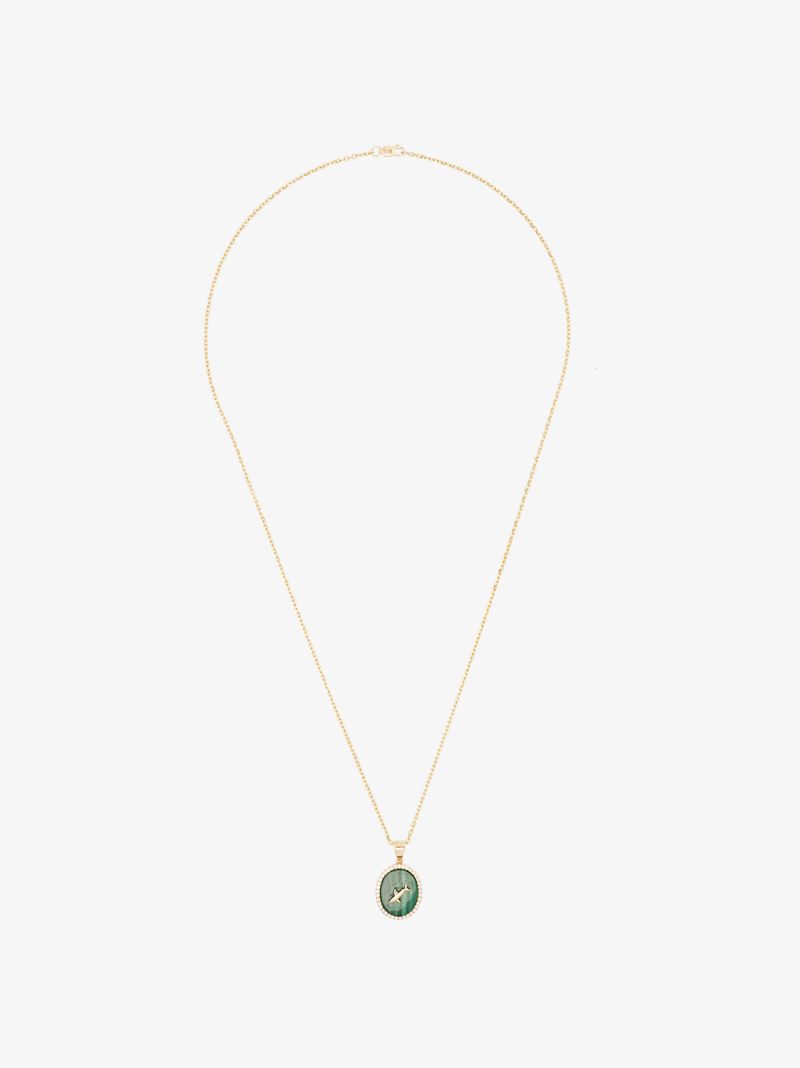 14k Yellow Gold Pisces Malachite Diamond Necklace